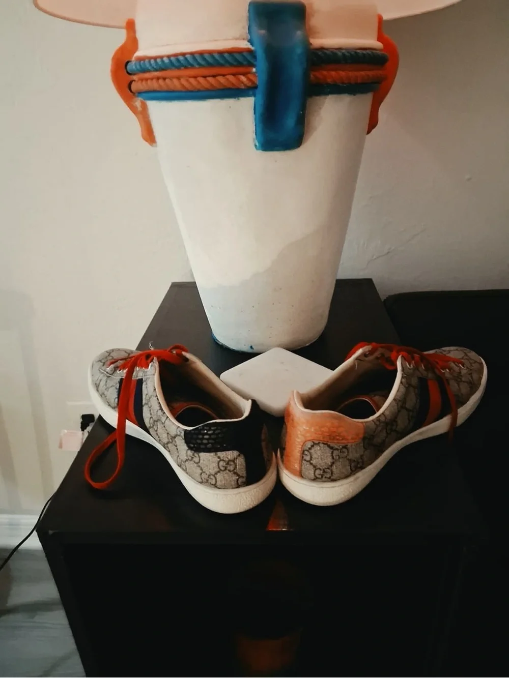 Gucci Ace GG Monogram Low-Top Sneakers with Red Laces and Navy-Red Web